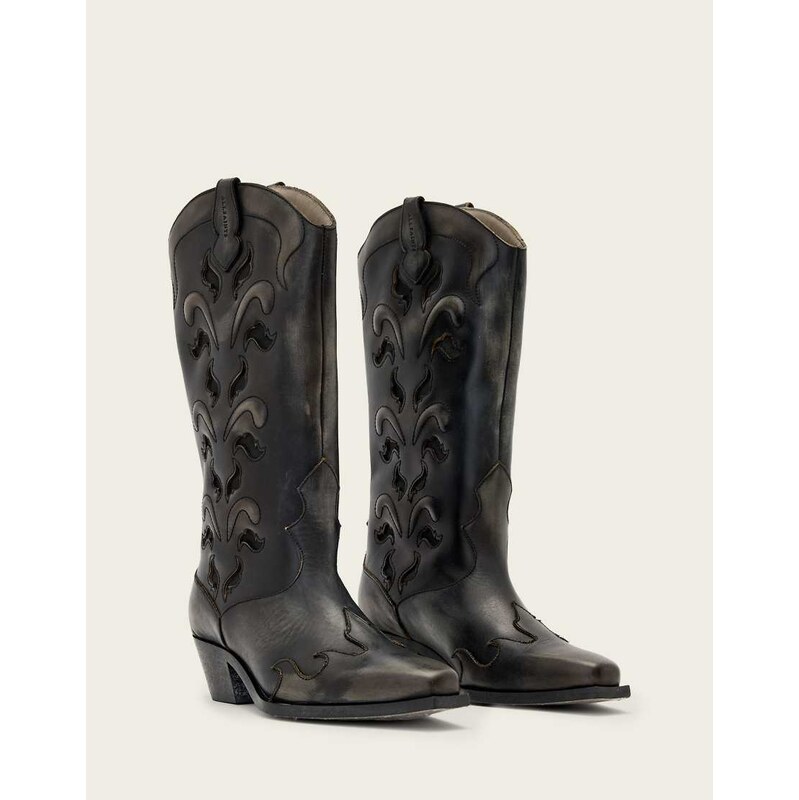 AllSaints dolly cowboy boot in dark brown 114375350
