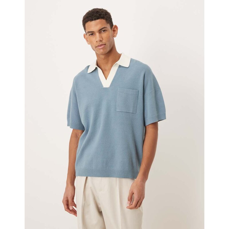 ASOS DESIGN relaxed knitted notch neck polo with front pocket in