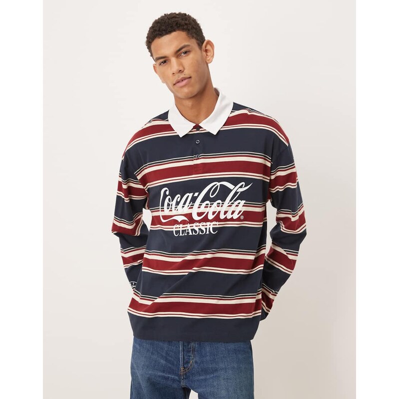 ASOS DESIGN relaxed polo with Coca Cola print in Navy