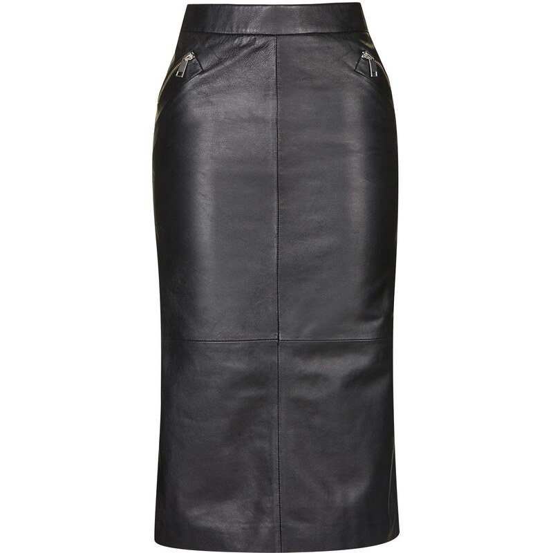 Topshop Leather Zip Pencil Skirt