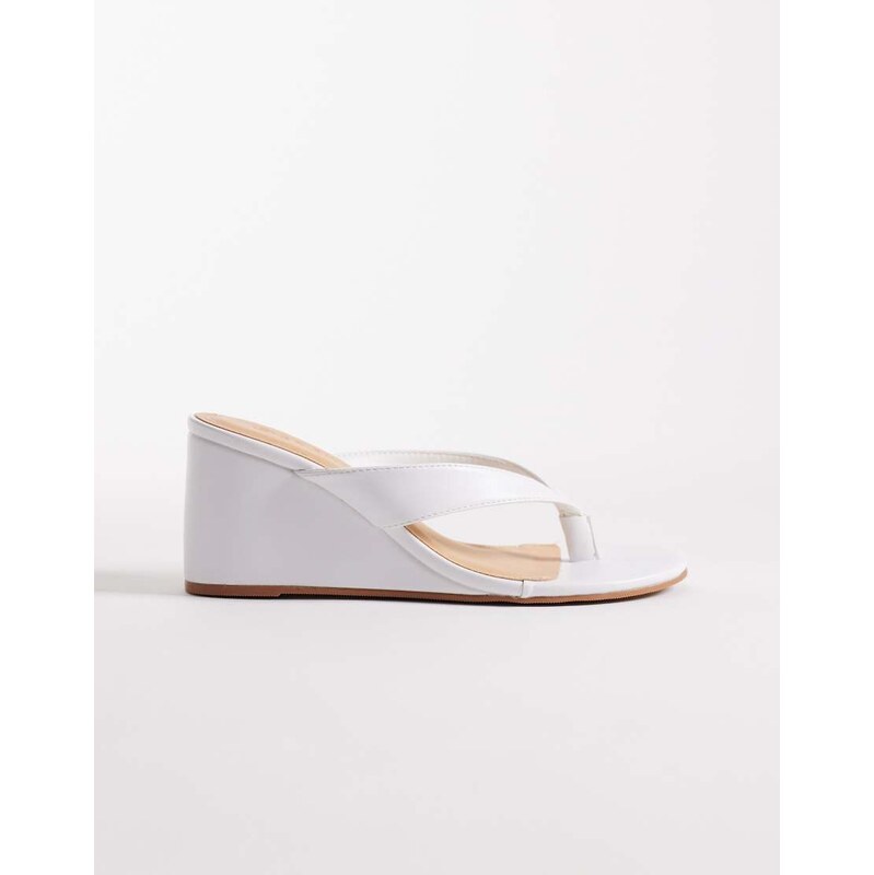 SEQWL Ines thong wedge sandal in white