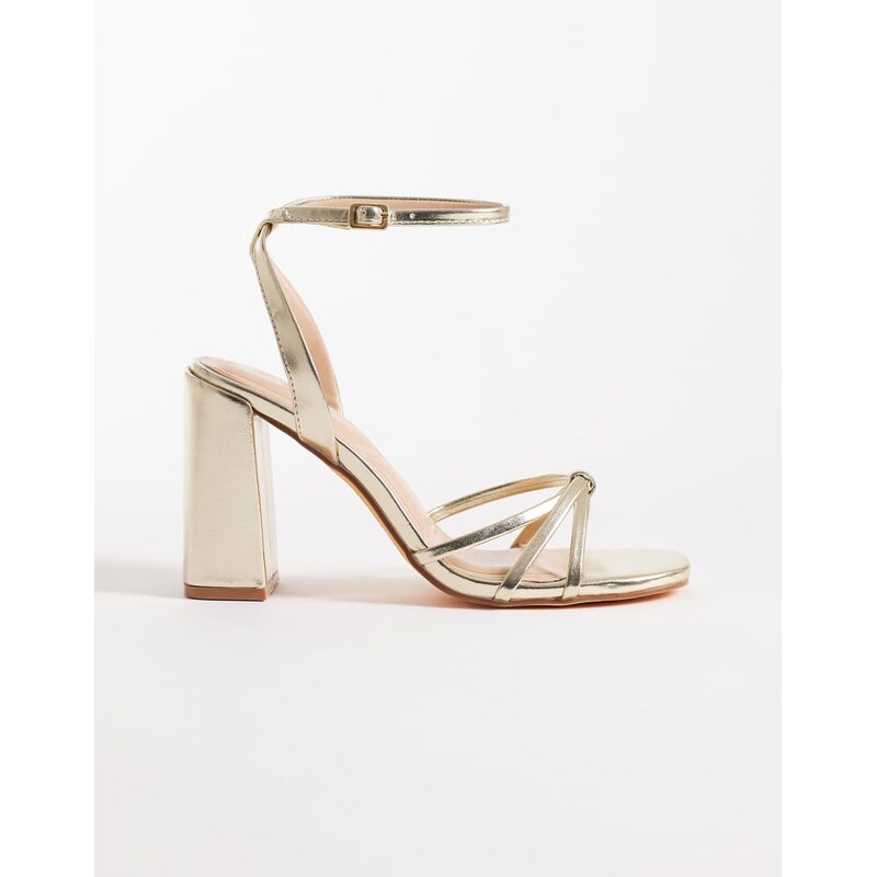 SEQWL strappy barely there block heeled sandal in gold