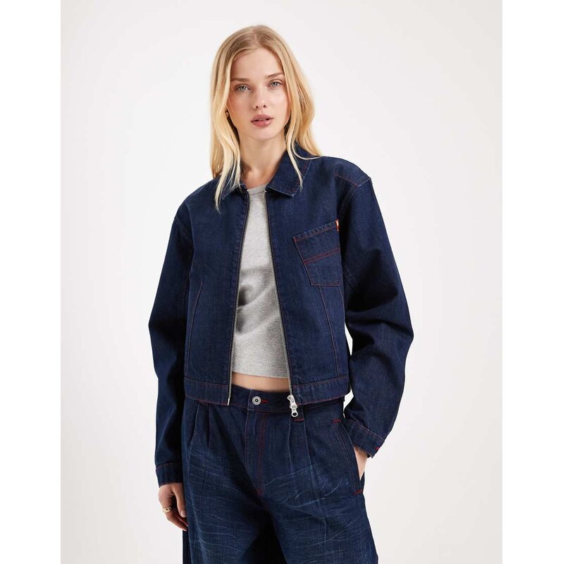 COLLUSION Circular Design Collection boxy crop denim jacket co ord in 112993514