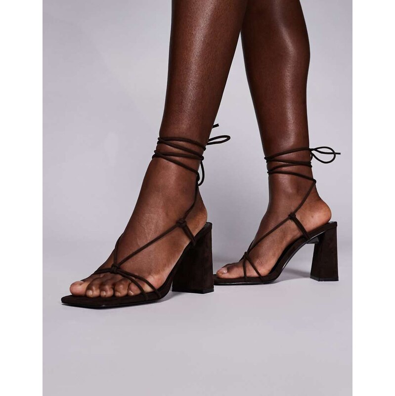 Public Desire Karia tie leg block heeled sandals in brown