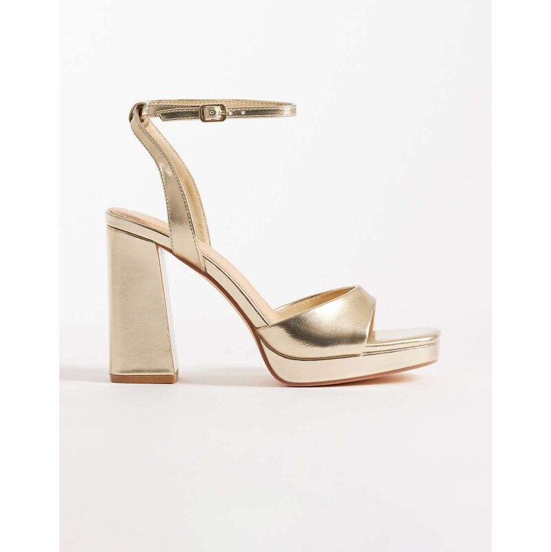 SEQWL Cosmic strappy barely there block heeled sandal in gold 113564210