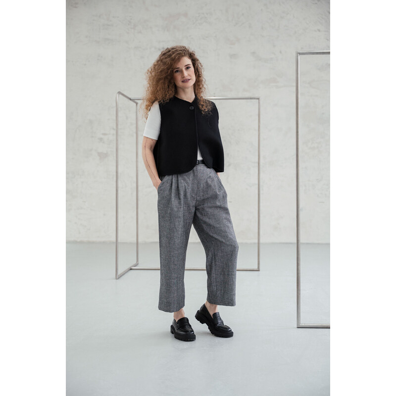 youngprimitive - Kalhoty a šortky Bela crop - BW rybí kostra 112947091