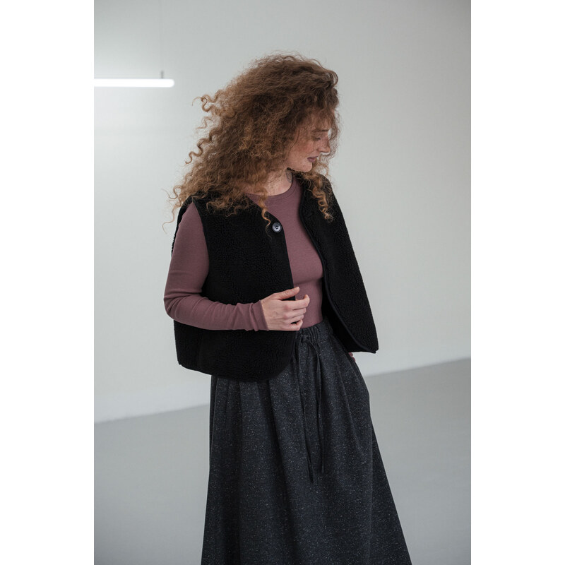 youngprimitive - Vesty Kinga - black wool teddy 112947093