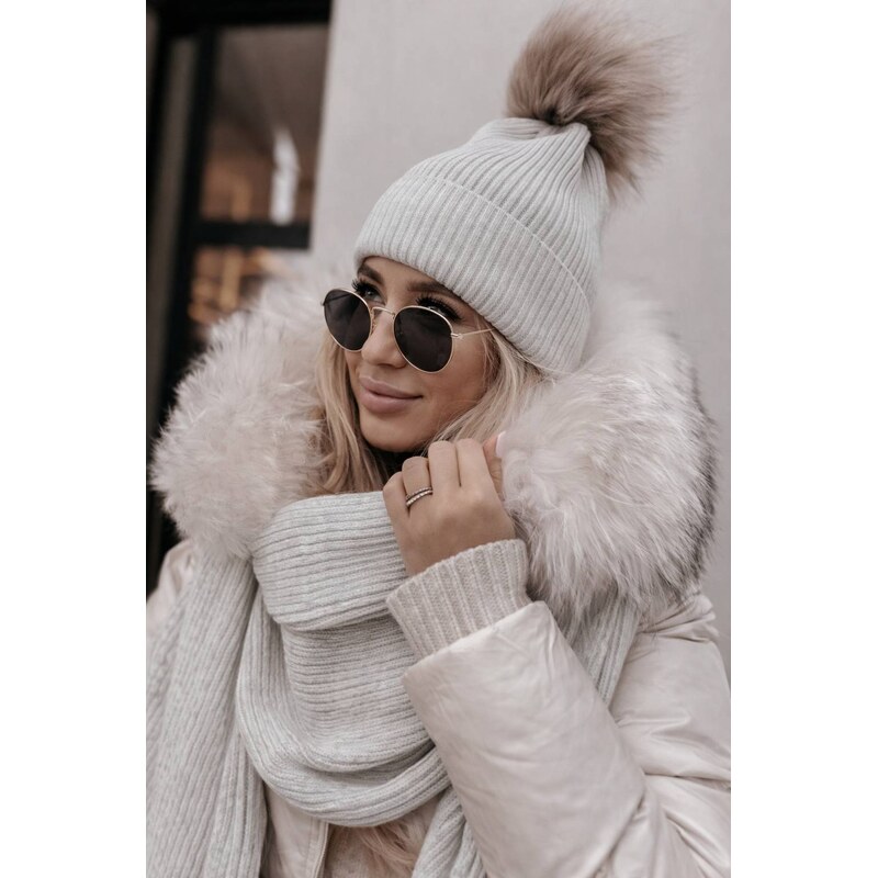 Fashionweek Dámský zimní set čepice a šála set: čepice s bambulí