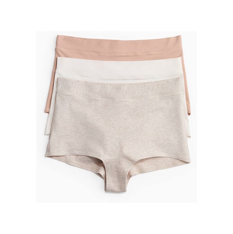 H&M - Bavlněné kalhotky shortie 3 kusy - Béžový Melír/Růžová