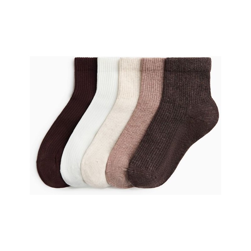 H&M - Kotníkové ponožky 5 párů - Tmavá Hnědošedá/Béžová
