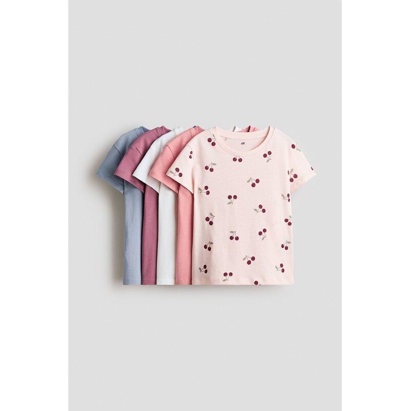 H&M - Tričko 5 kusů - Světle Růžová/Třešně