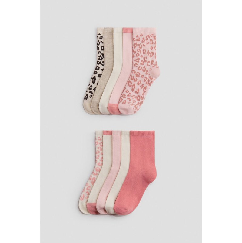 H&M - Ponožky 10 párů - Světle Růžová/Leopardí Potisk
