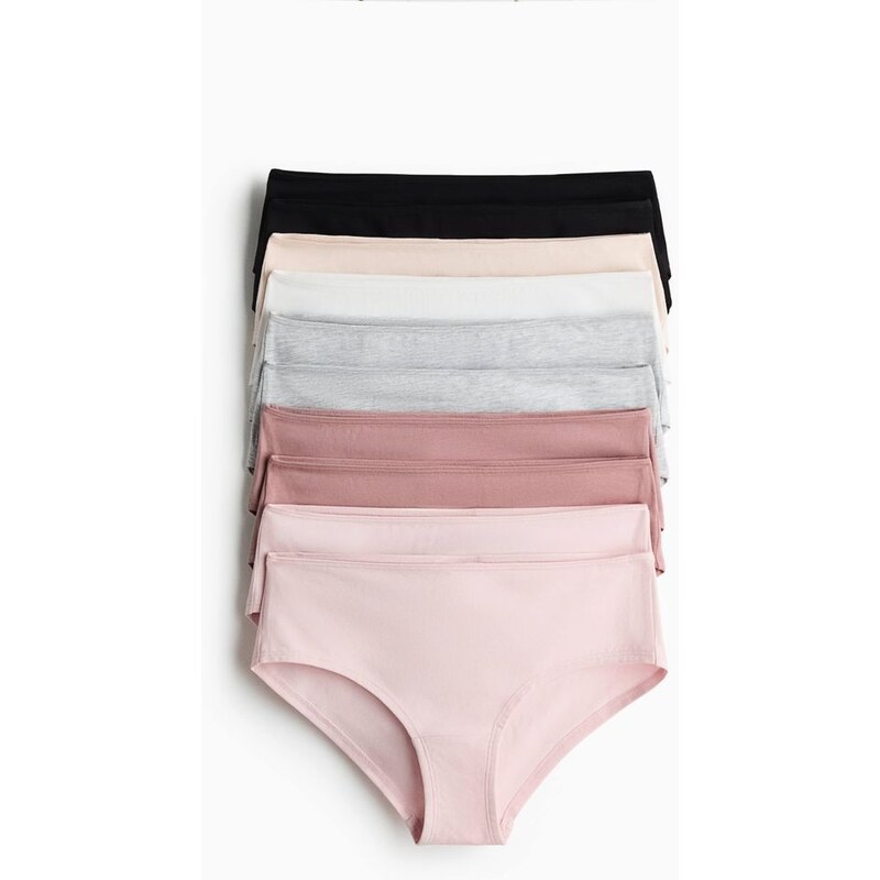 H&M - Bavlněné kalhotky hipster 10 kusů - Světle Růžová/Tlumená