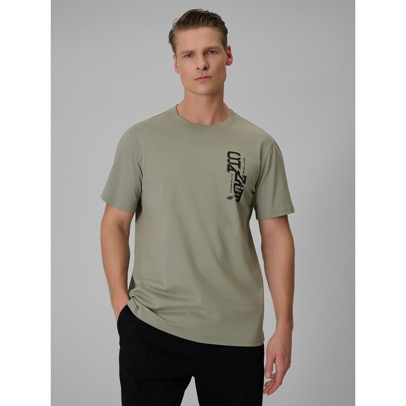 4F Pánské regular tričko s potiskem - khaki
