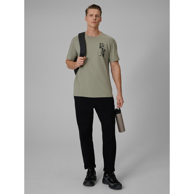4F Pánské regular tričko s potiskem - khaki