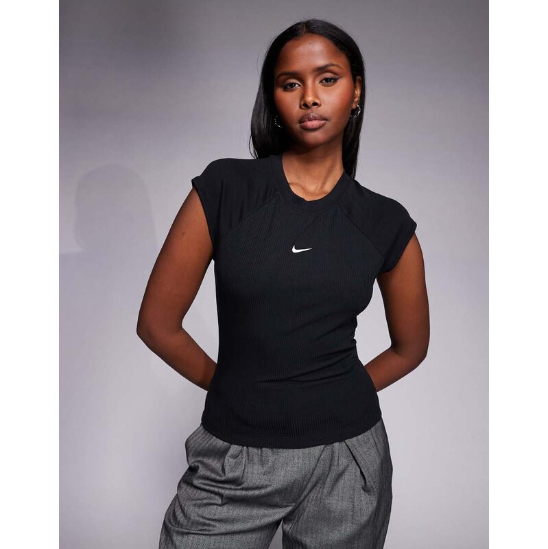Nike Chill ribbed knit top in black