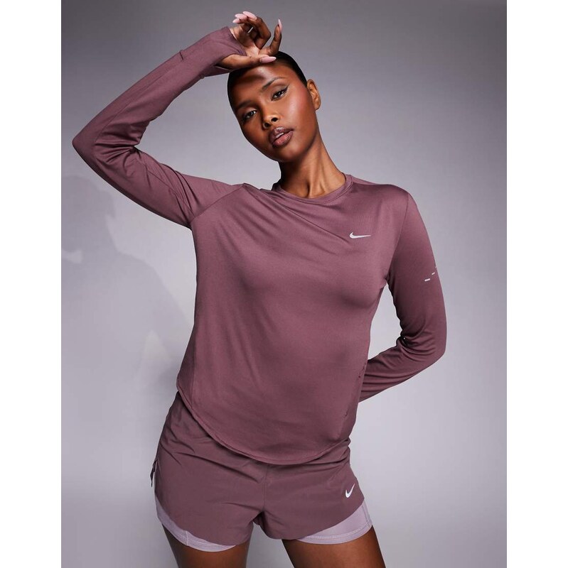 Nike Running Swift Dri-FIT long sleeve top in dark purple-Brown