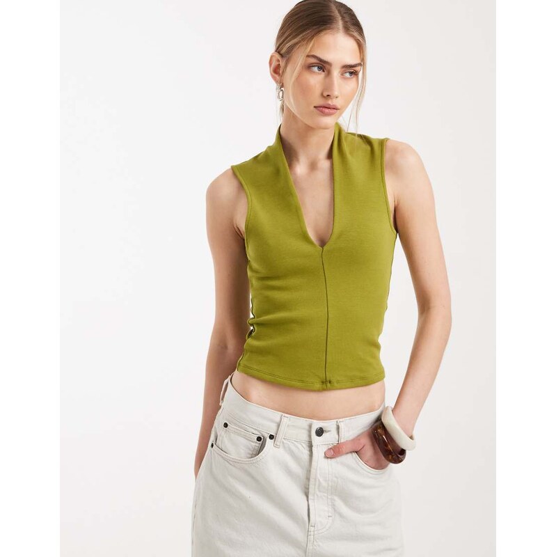 ASOS DESIGN compact cotton plunge top in green