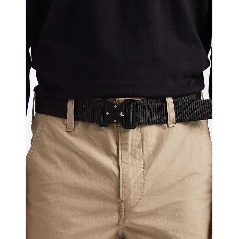 ASOS DESIGN webbing utility belt with statement buckle in black