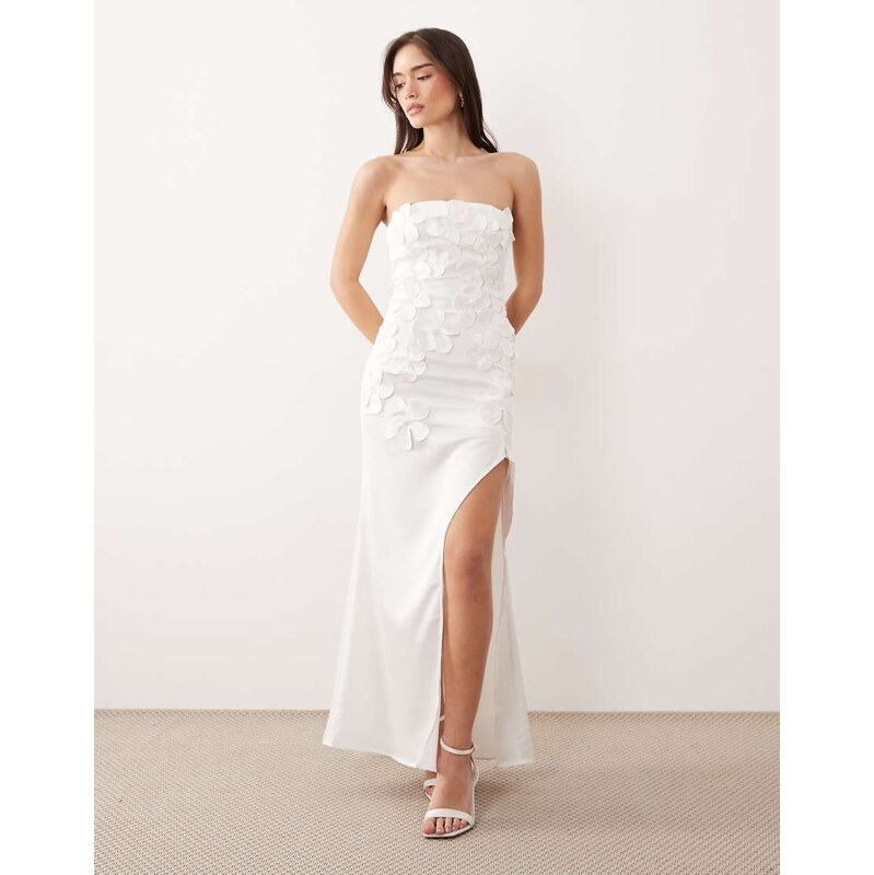 JW PEI bandeau floral applique ruffle thigh split maxi dress in