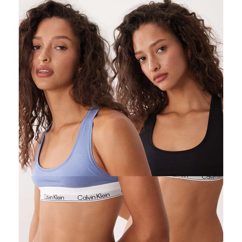 Calvin Klein Icon Cotton Modal 2 pack bralettes in black/blue-Multi 112969551