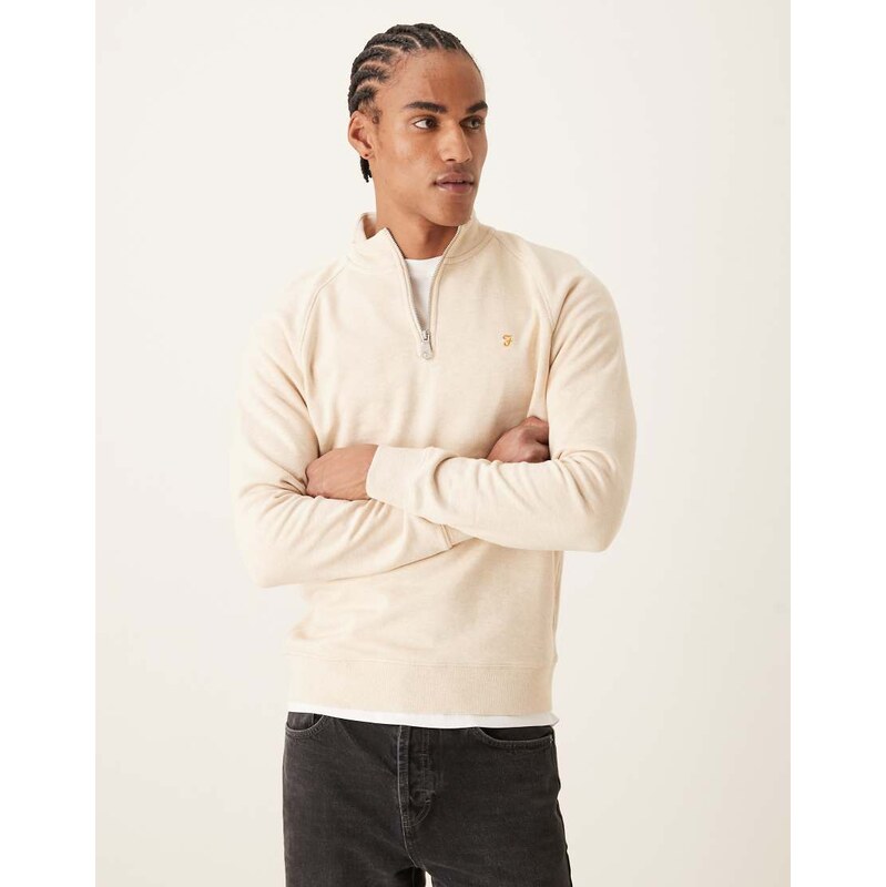 Farah Jim 1/4 zip logo sweatshirt in beige-Neutral