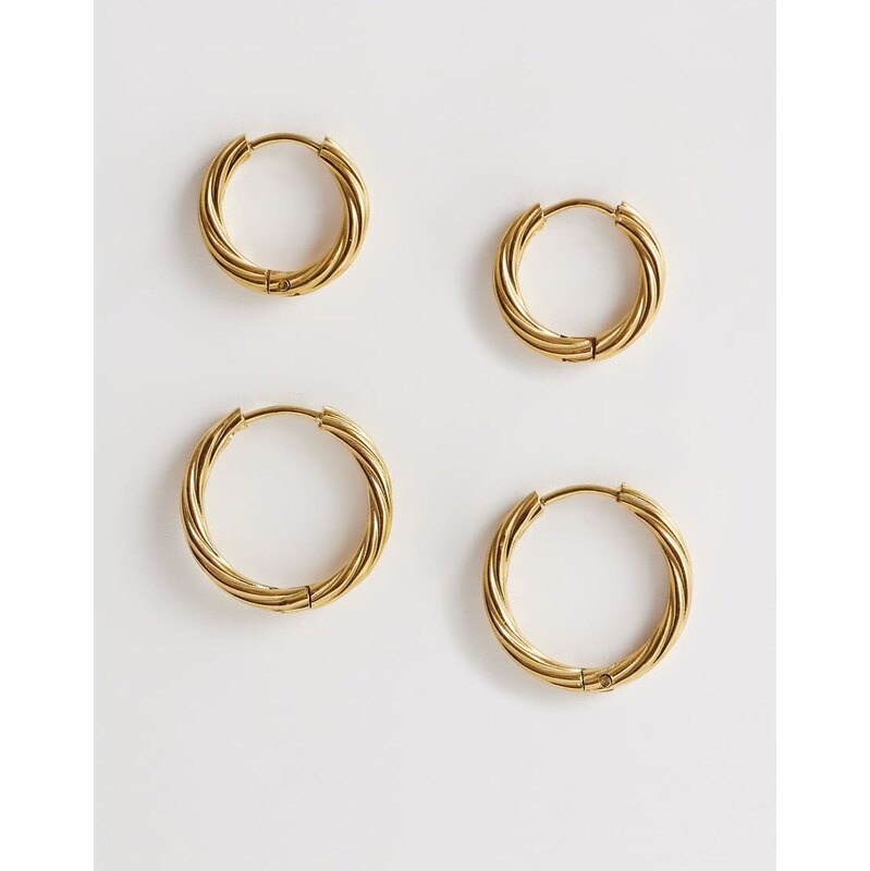 ASOS DESIGN waterproof stainless steel pack of 2 small hoops in