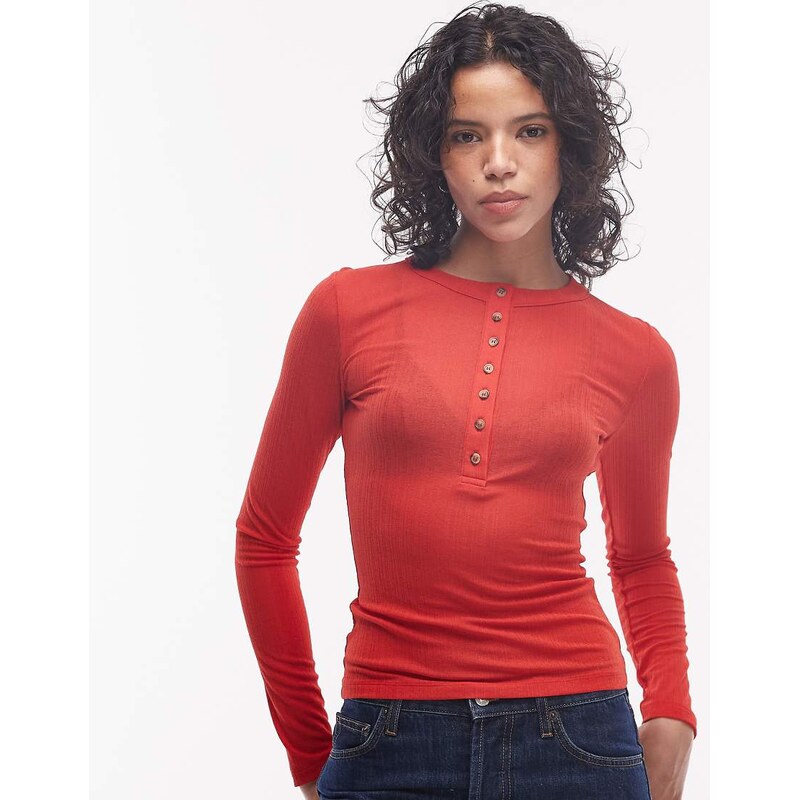 ASOS DESIGN long sleeve with button top in red