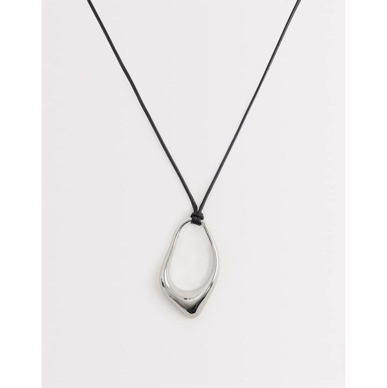 ASOS DESIGN long corded necklace with abstract pendant in silver tone 112969570