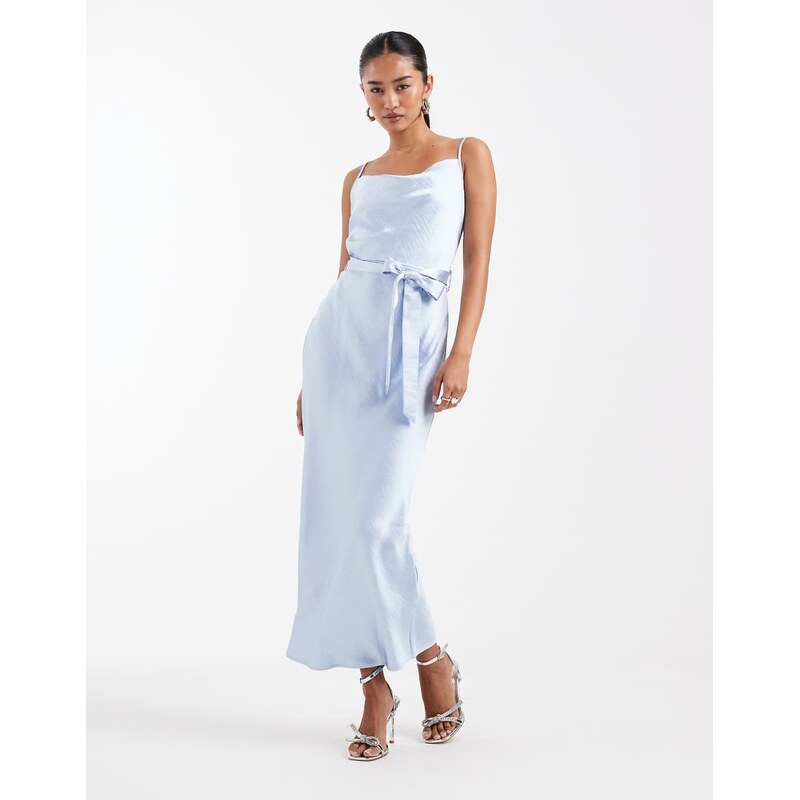 TFNC Bridesmaid satin cami tie waist midaxi dress in blue 115518370