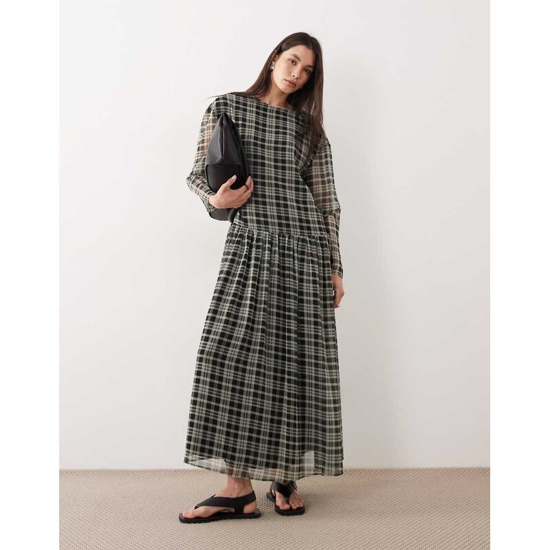 ASOS DESIGN chiffon dropped waist maxi smock dress in green