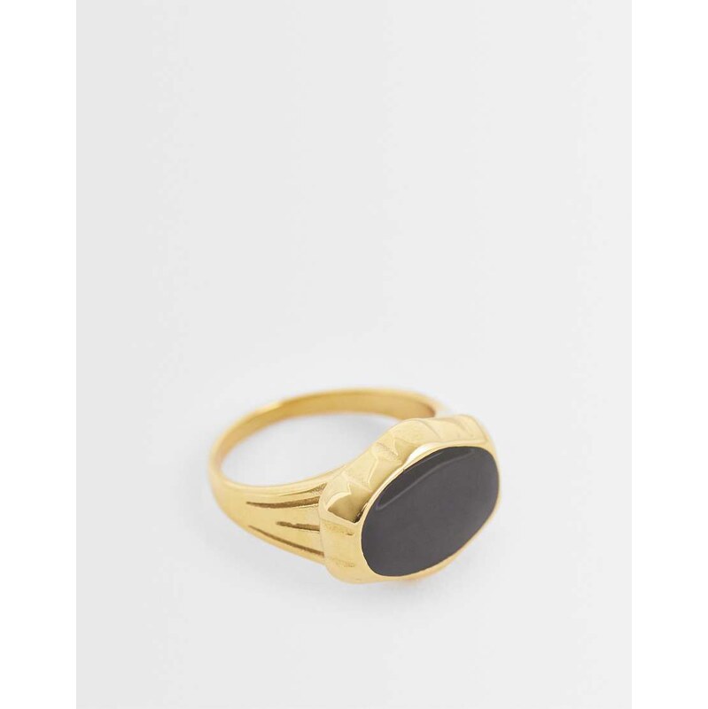 ASOS DESIGN stainless steel signet ring with molten black stone-set in 112969620