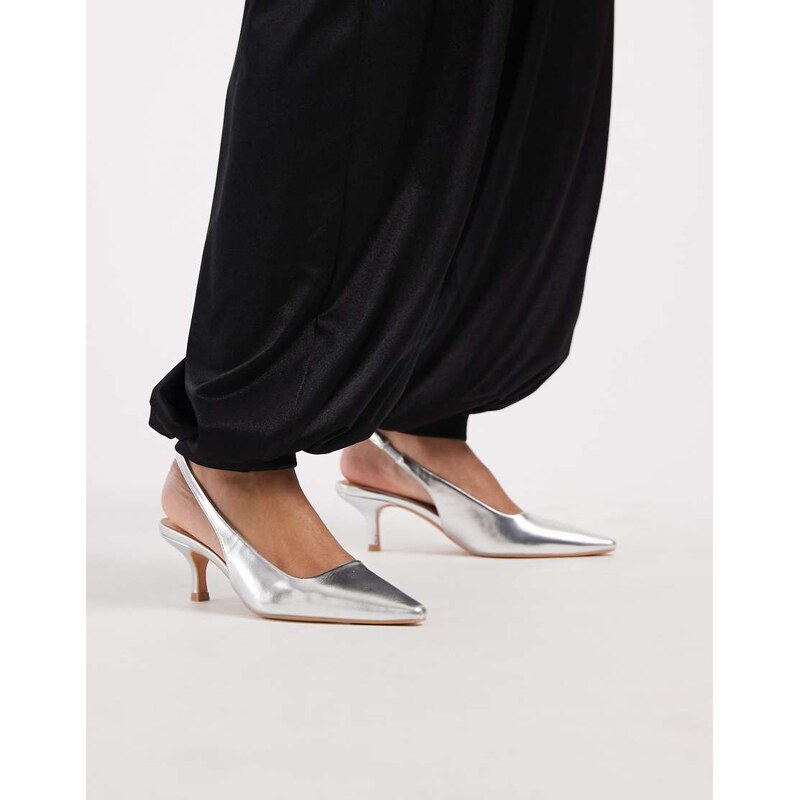 SEQWL Maybach slingback kitten heels in silver 115517451