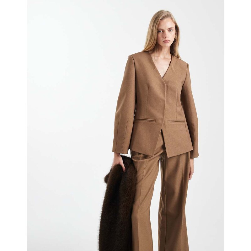 4th & Reckless tailored collarless cinched waist cocoon sleeve