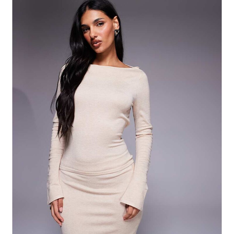Kaiia exclusive fine knit cowl tie back long sleeve top co-ord
