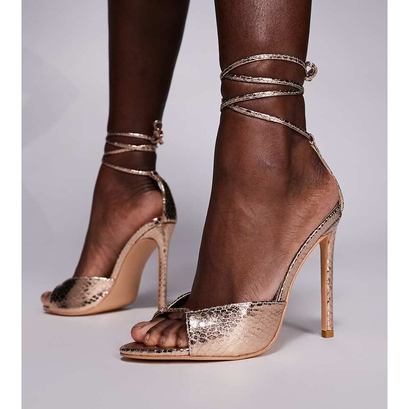 Public Desire Wide Fit Kalisto tie leg heeled sandals in gold