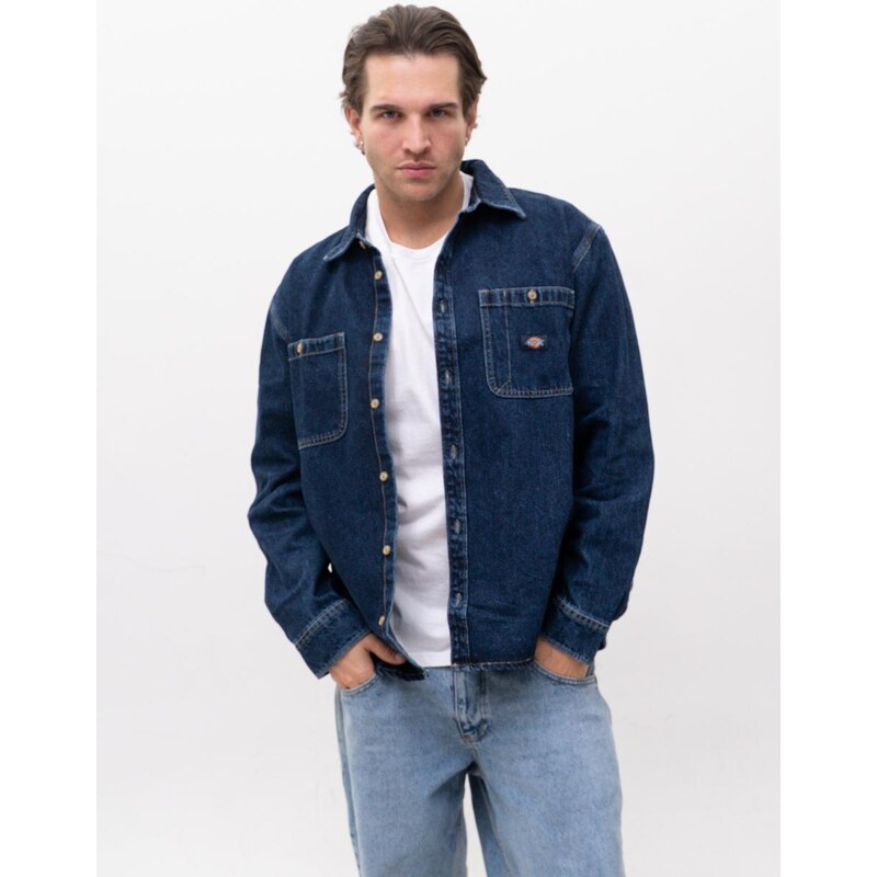 Džínová košile s dlouhým rukávem pro muže, tmavě modrá, Dickies