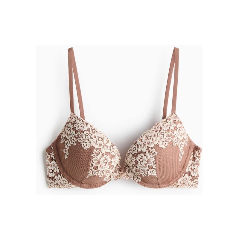 H&M - Krajková podprsenka push-up - béžová 112974649