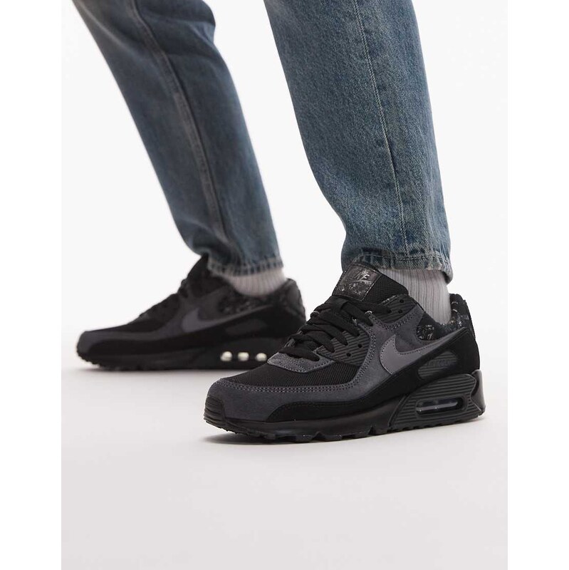 Nike Air Max 90 trainers in black and real tree camo