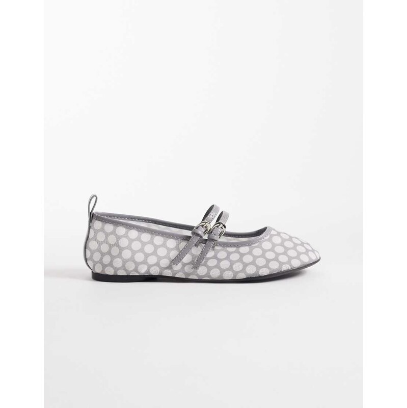 London Rebel Mia strappy ruched ballet flats in grey polka 115516688