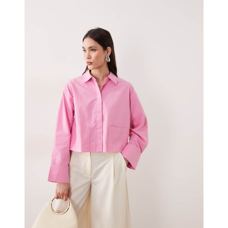 YAS premium cropped cotton shirt with pocket details in mauve
