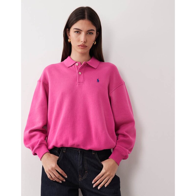 Polo Ralph Lauren icon logo collared rugby sweatshirt in pink