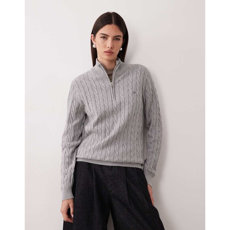 Gant cotton 3/4 zip up jumper in grey cable knit 112979130