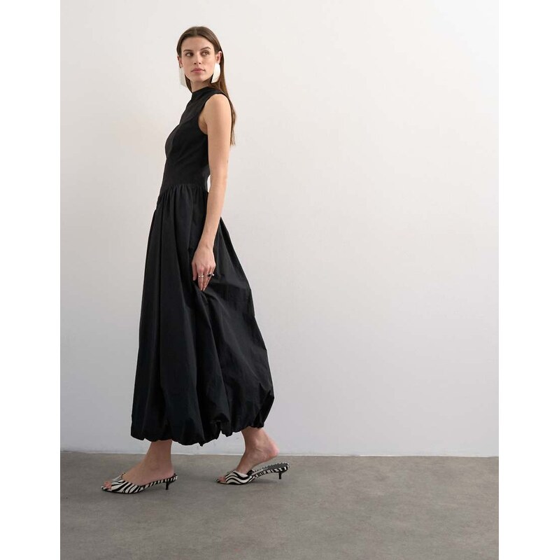 Topshop high neck asymmetric waist bubble hem maxi dress in
