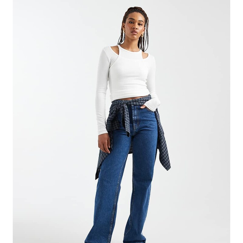 ASOS Tall ASOS DESIGN Tall wide leg dad jeans in clean blue-Navy 115519388