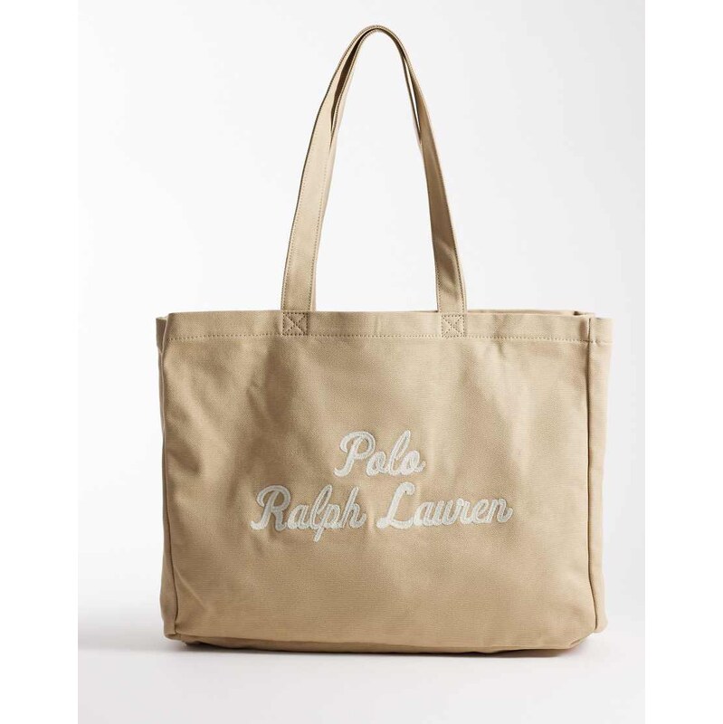 Polo Ralph Lauren embroidered canvas tote in tan-Brown
