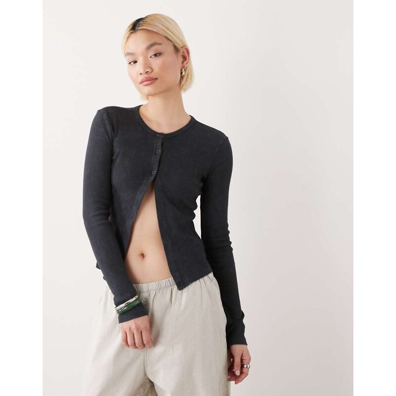 Noisy May ribbed split cardigan in washed black