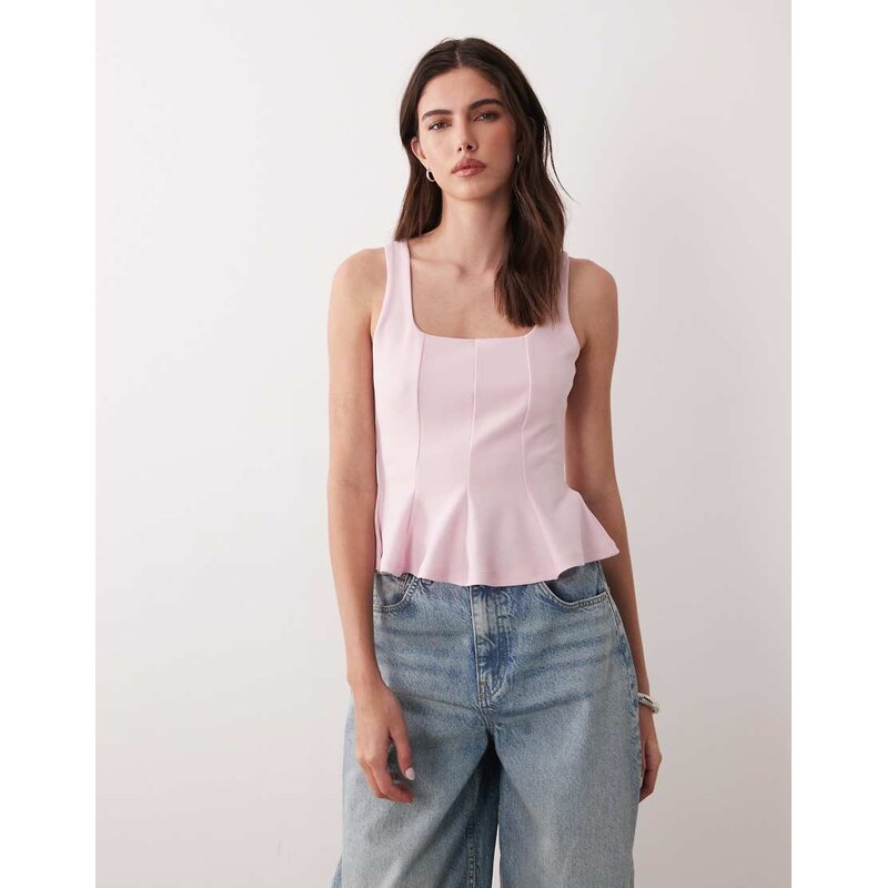 Gina Tricot square neck peplum top in light pink