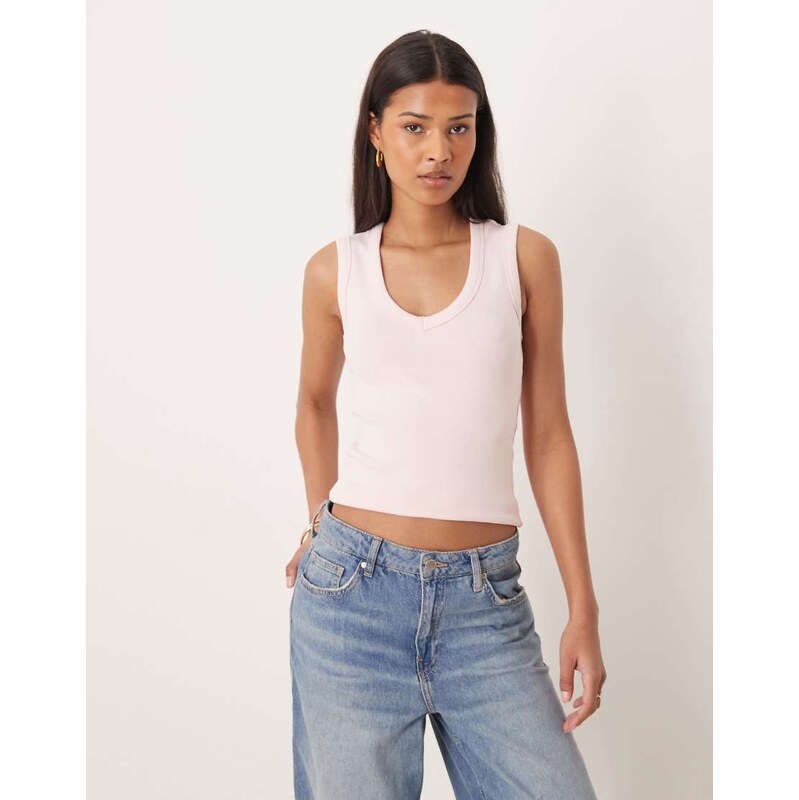 Gina Tricot v neck rib tank in pink