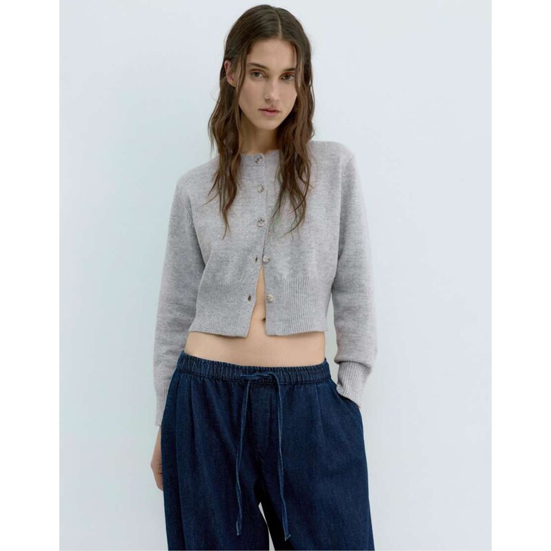 Pull&Bear Short buttoned cardigan in medium marl-Grey 112979193
